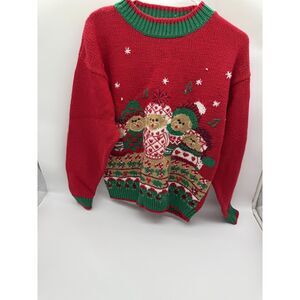 Adolfo Christmas Bears Red Long Sleeve Knit Family Ugly Sweater